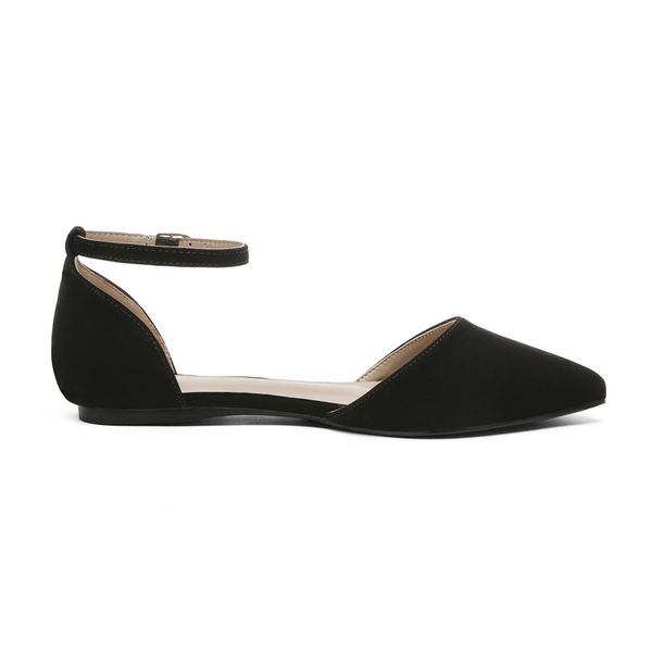 Ankle Strap Ballerina Flats - BLACK NUBUCK - 2